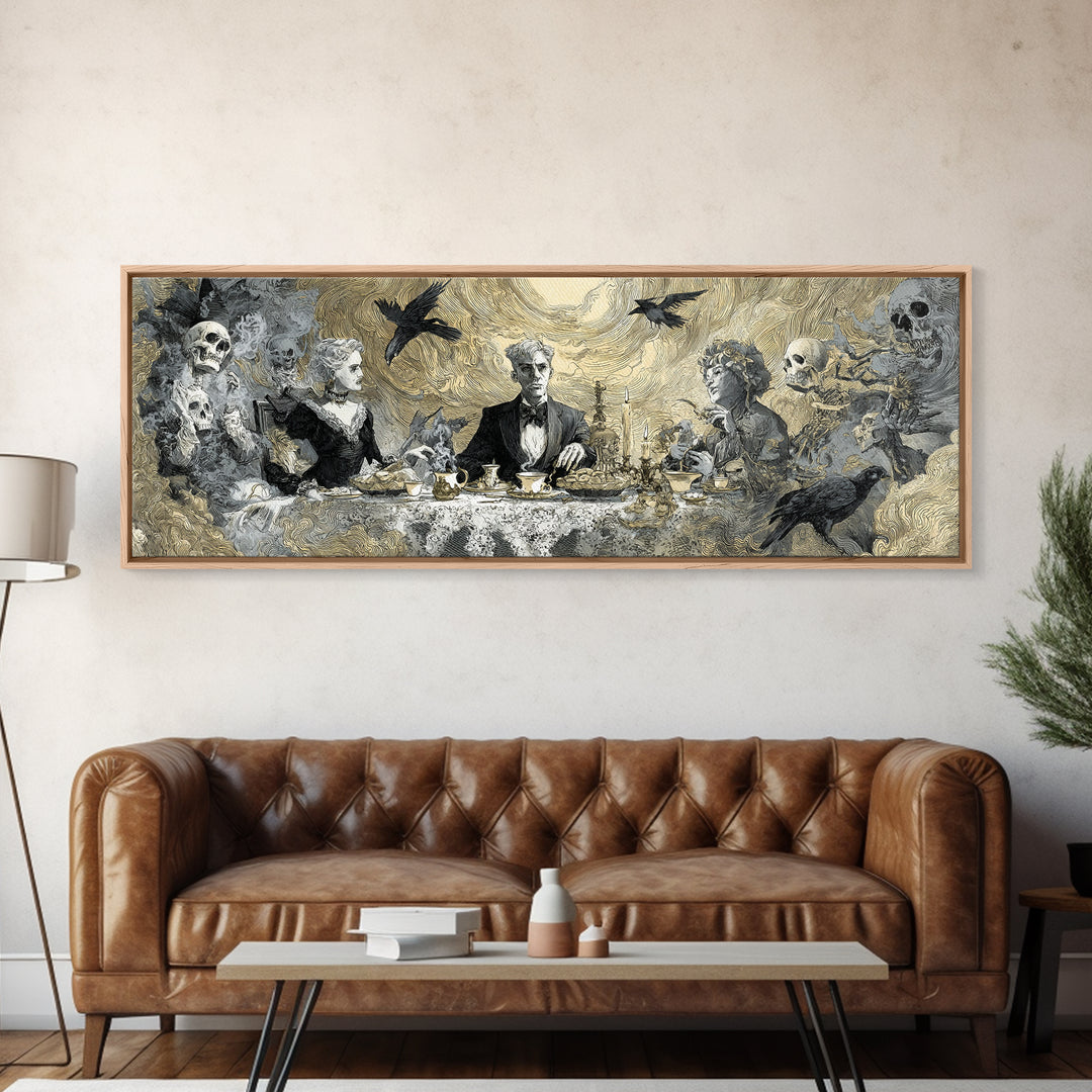 The Zombie Picnic, Decadent Gothic Art, Extra Wide Wall Art, Dark Halloween Decor, Framed Canvas Print, Halloween Wall Art