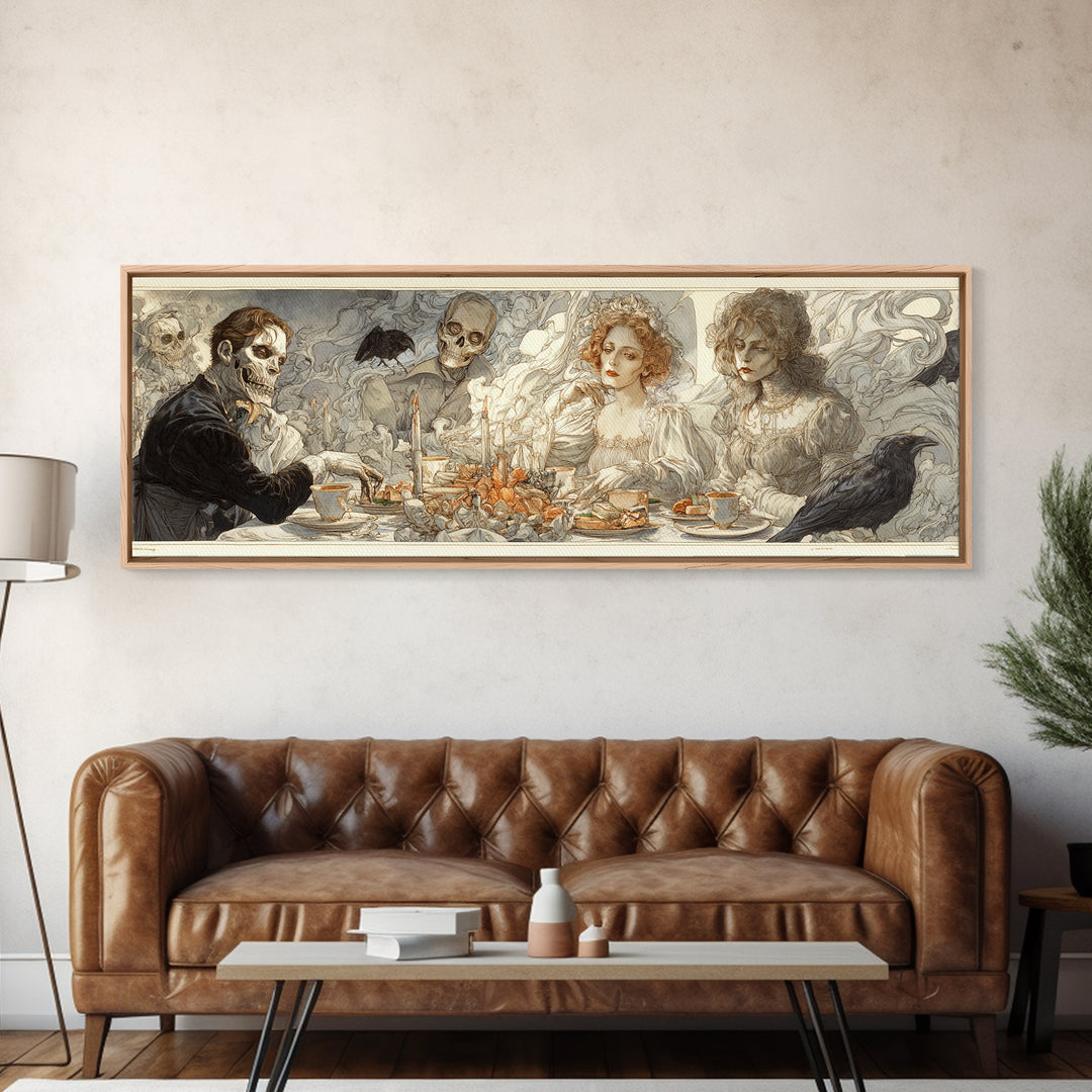 The Zombie Picnic, Symbolist Death Art, Extra Wide Wall Art, Dark Halloween Decor, Canvas Print, Halloween Wall Art