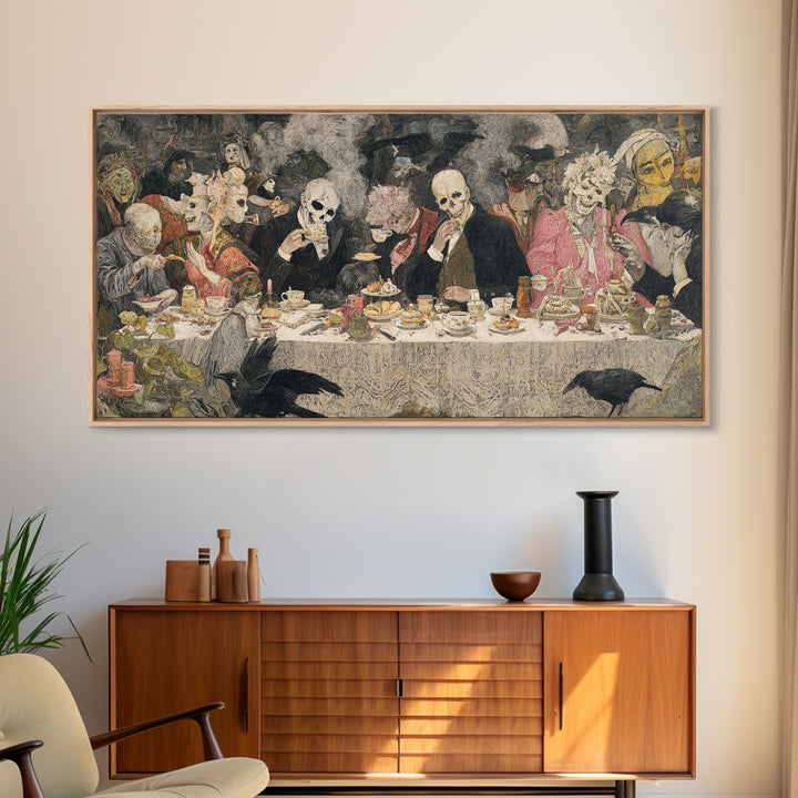 The Zombie Picnic, Grotesque Carnival Art, Wide Panoramic Art, Dark Fantasy Wall Art, Framed Canvas Print, Halloween Wall Art