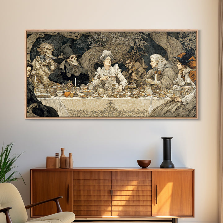 The Zombie Picnic, Gothic Storybook Art, Wide Panoramic Art, Gothic Horror Wall Art, Canvas Print, Halloween Wall Art