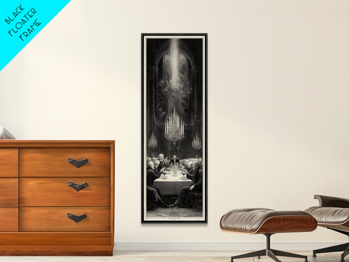 The Vampire Banquet, Gothic Engraving Art, Tall Narrow Wall Art, Dark Fantasy Wall Art, Framed Canvas Print, Halloween Wall Art