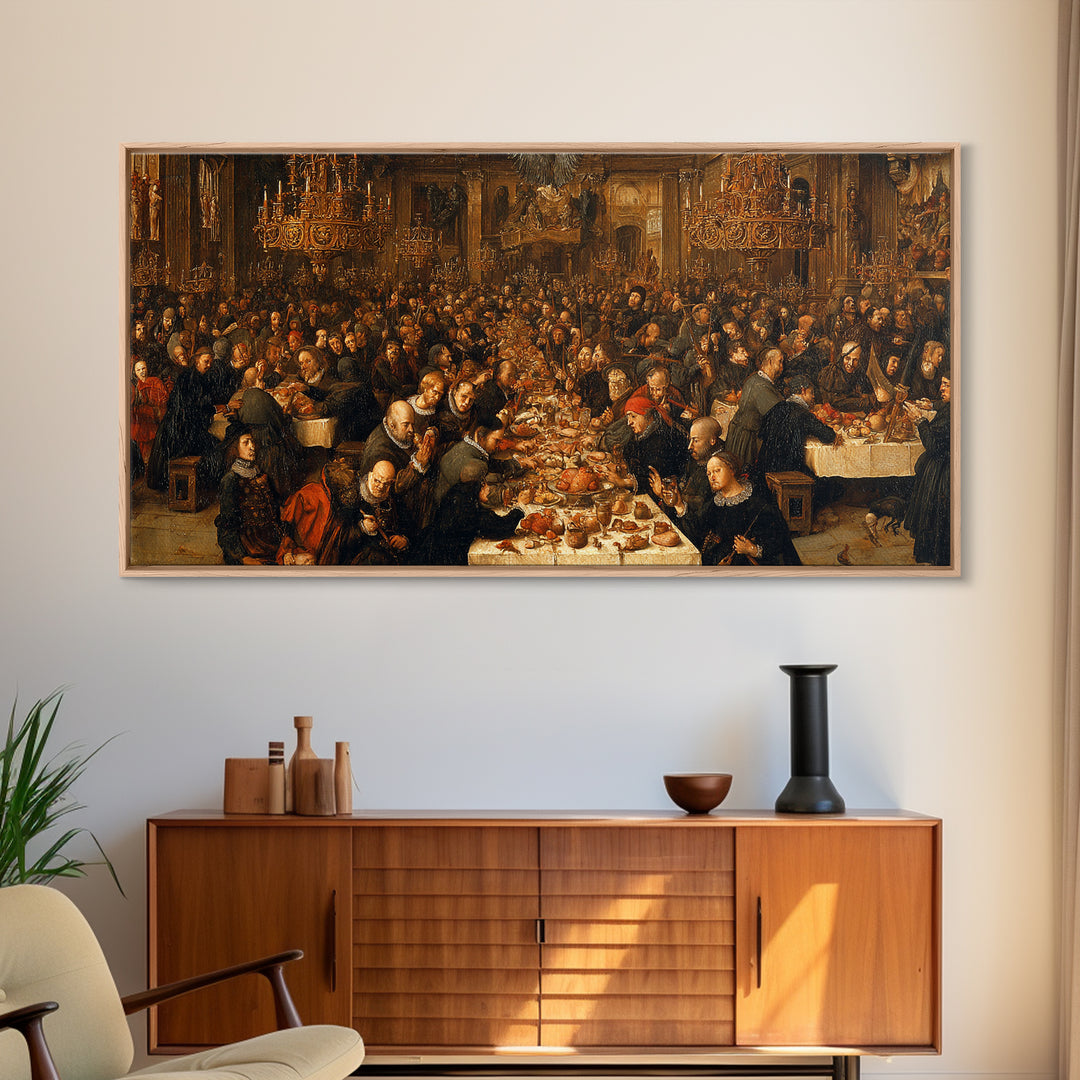 The Vampire Banquet, Northern Renaissance Horror, Wide Panoramic Art, Dark Halloween Decor, Canvas Print, Halloween Wall Art