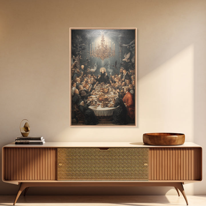 The Vampire Banquet, Dark Renaissance Art, Vertical Wall Art, Macabre Wall Art, Framed Canvas Print, Halloween Wall Art