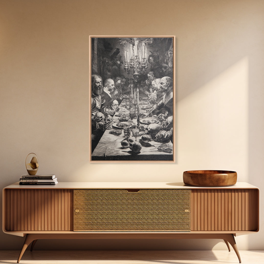 The Vampire Banquet, Renaissance Engraving Art, Vertical Wall Art, Dark Halloween Decor, Canvas Print, Halloween Wall Art, Horror Wall Art