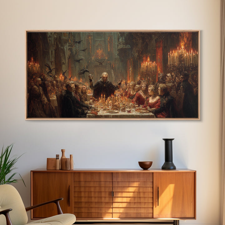 The Vampire Banquet, Apocalyptic Romantic Art, Wide Panoramic Art, Dark Fantasy Wall Art, Framed Canvas Print, Halloween Wall Art