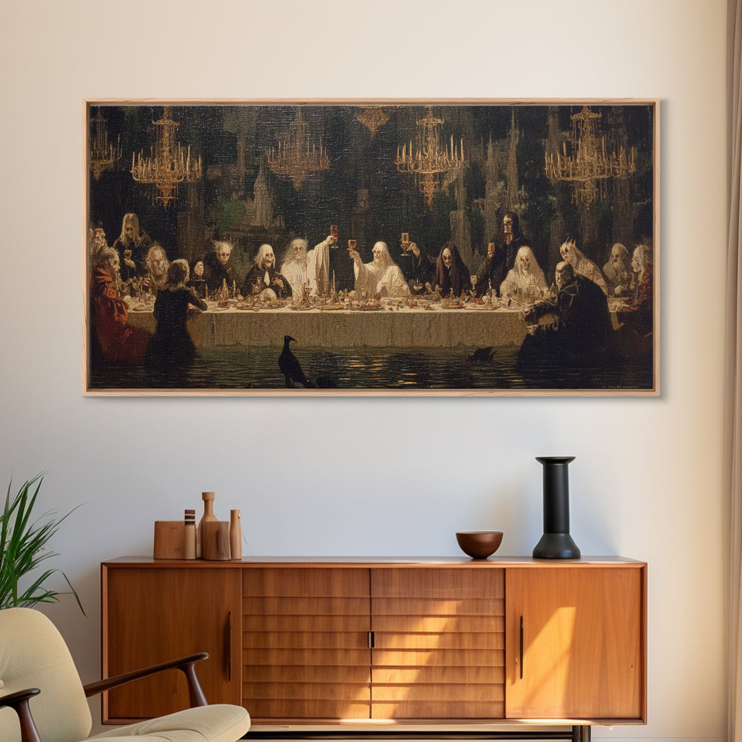 The Vampire Banquet, Symbolist Gothic Landscape, Wide Panoramic Art, Dark Halloween Decor, Canvas Print, Halloween Wall Art