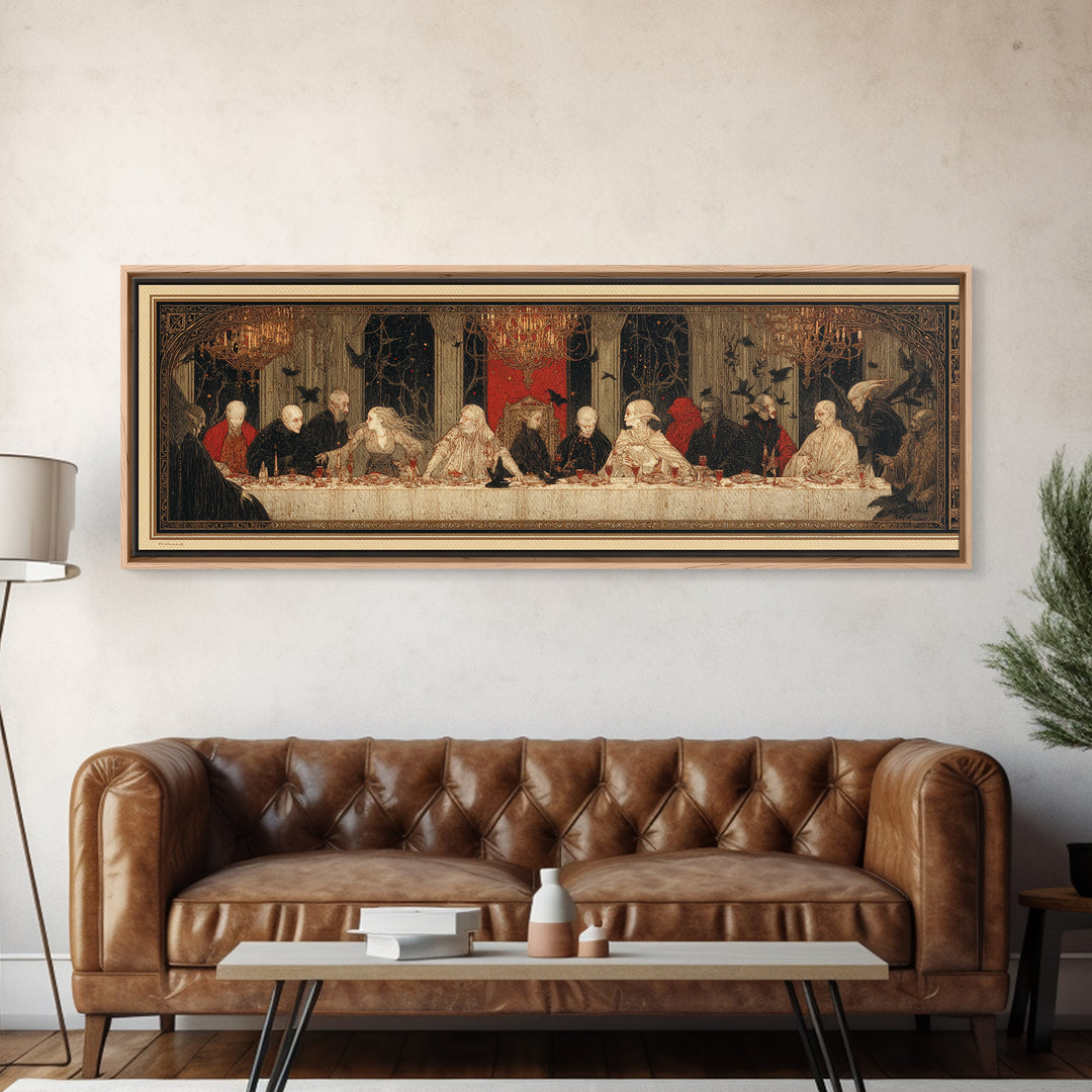 The Vampire Banquet, Symbolist Death Art, Extra Wide Wall Art, Dark Halloween Decor, Framed Canvas Print, Halloween Wall Art