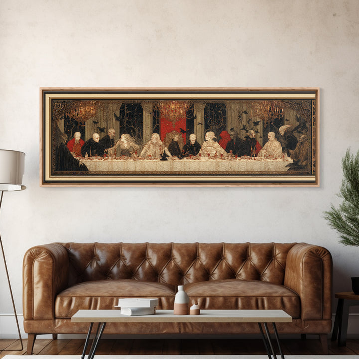 The Vampire Banquet, Symbolist Death Art, Extra Wide Wall Art, Dark Halloween Decor, Framed Canvas Print, Halloween Wall Art