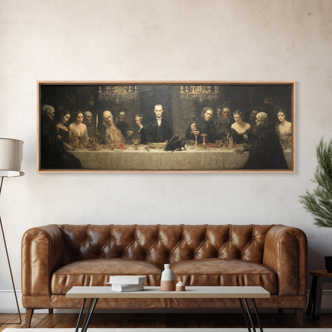 The Vampire Banquet, Dark Symbolist Art, Extra Wide Wall Art, Dark Halloween Decor, Framed Canvas Print, Halloween Wall Art