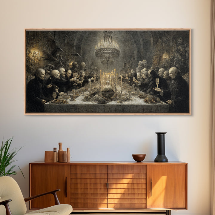 The Vampire Banquet, Expressionist Nightmare Art, Wide Panoramic Art, Dark Fantasy Wall Art, Framed Canvas Print, Halloween Wall Art