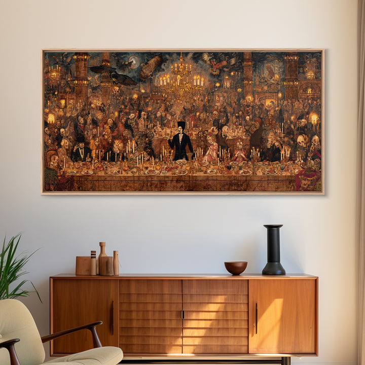 The Vampire Banquet, Grotesque Carnival Art, Wide Panoramic Art, Dark Halloween Decor, Canvas Print, Halloween Wall Art, Spooky Wall Decor