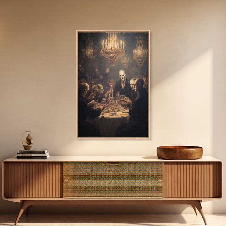 The Vampire Banquet, Expressionist Gothic Art, Vertical Wall Art, Dark Fantasy Wall Art, Framed Canvas Print, Halloween Wall Art