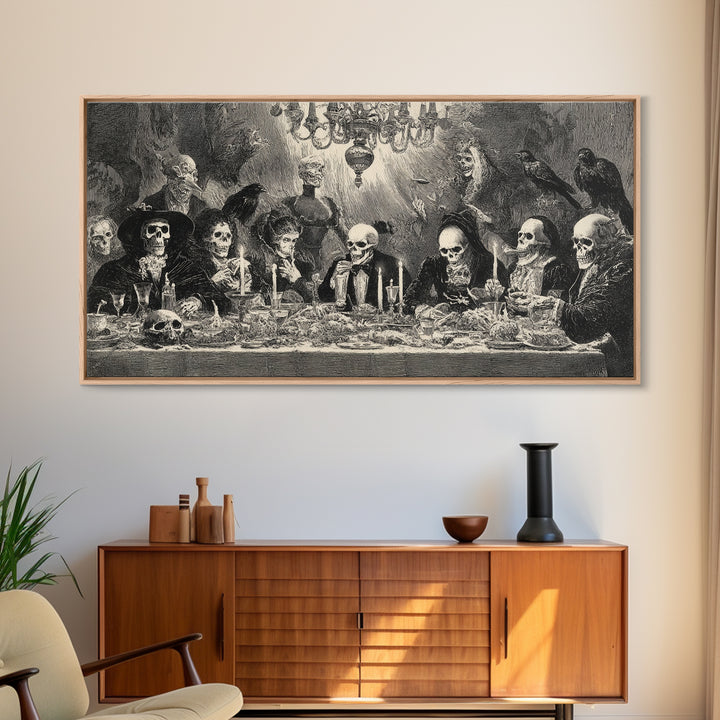 The Vampire Banquet, Macabre Folk Print Art, Wide Panoramic Art, Dark Fantasy Wall Art, Framed Canvas Print, Halloween Wall Art