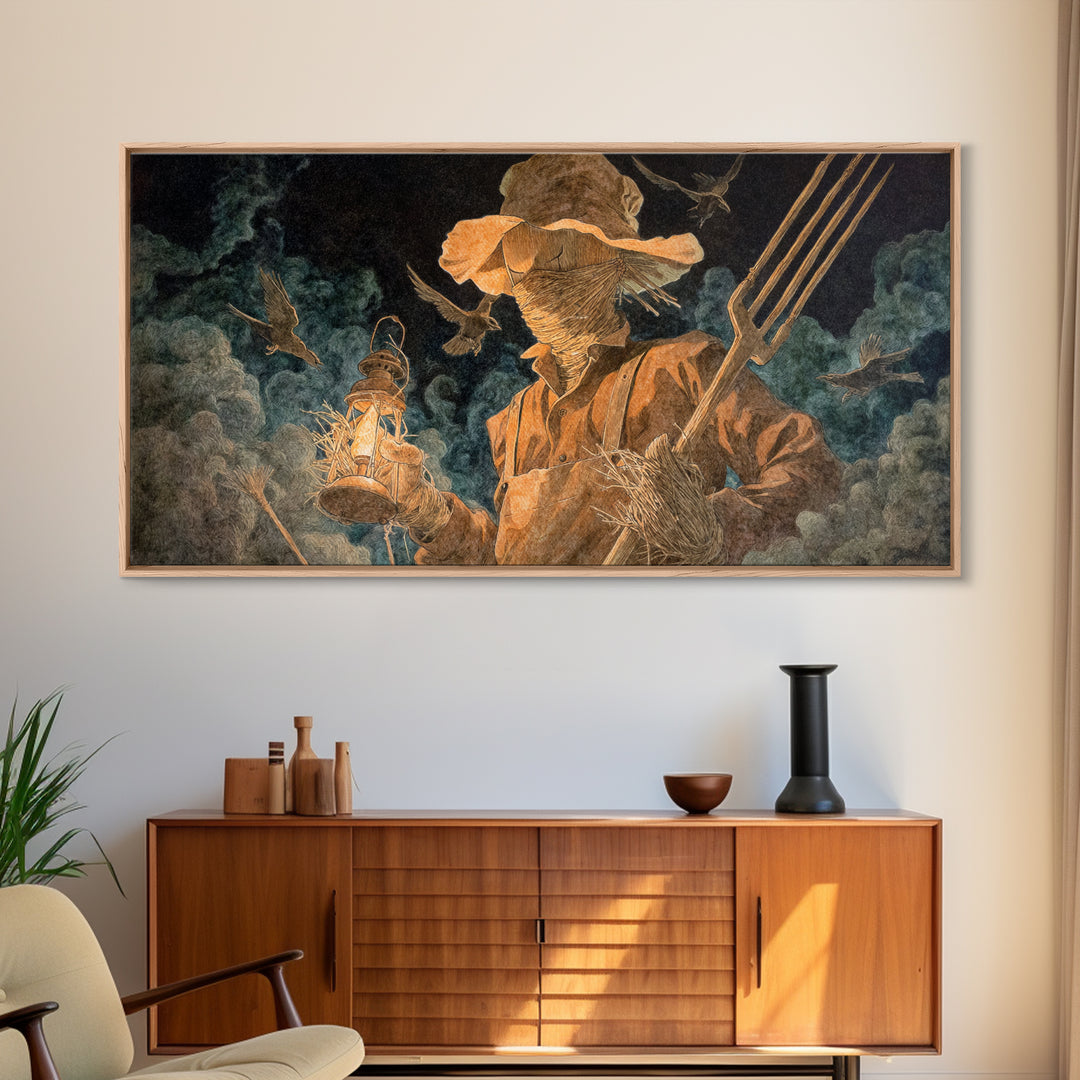 The Scarecrow Uprising, Visionary Gothic Art, Wide Panoramic Art, Dark Halloween Decor, Canvas Print, Halloween Wall Art
