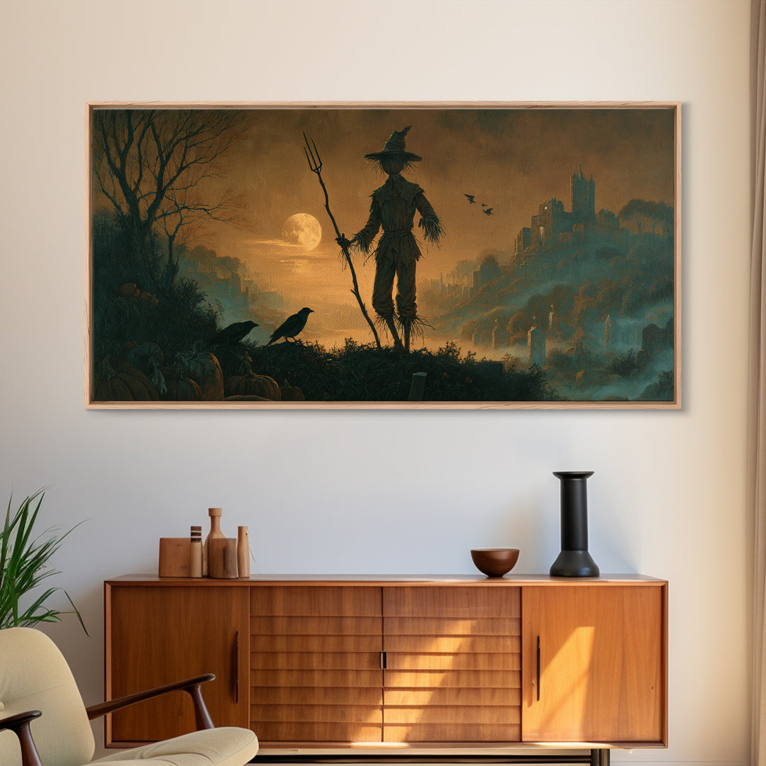 The Scarecrow Uprising, Romantic Gothic Landscape, Wide Panoramic Art, Macabre Wall Art, Canvas Print, Halloween Wall Art