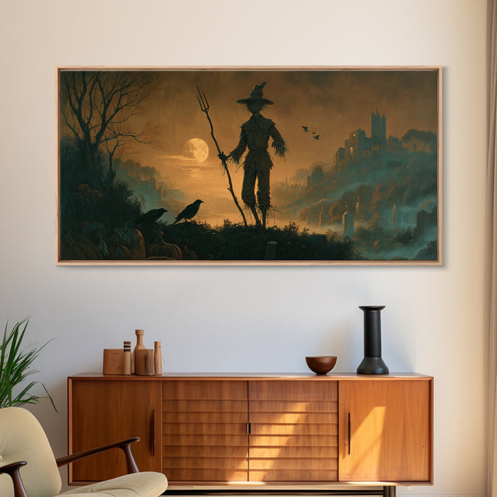 The Scarecrow Uprising, Romantic Gothic Landscape, Wide Panoramic Art, Macabre Wall Art, Canvas Print, Halloween Wall Art