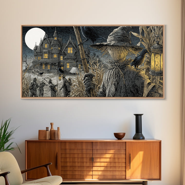 The Scarecrow Uprising, Victorian Macabre Art, Wide Panoramic Art, Macabre Wall Art, Framed Canvas Print, Halloween Wall Art