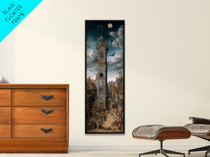 The Thirteenth Bell, Danse Macabre Art, Tall Narrow Wall Art, Dark Halloween Decor, Framed Canvas Print