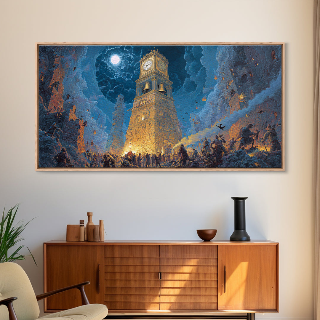 The Thirteenth Bell, Apocalyptic Romantic Art, Wide Panoramic Art, Gothic Horror Wall Art, Framed Canvas Print, Halloween Wall Art