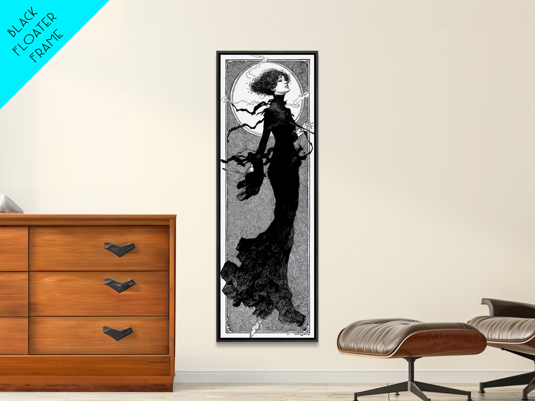 The Thirteenth Bell, Decadent Line Art, Tall Narrow Wall Art, Dark Fantasy Wall Art, Framed Canvas Print, Halloween Wall Art