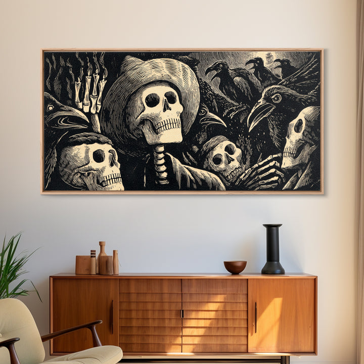 The Thirteenth Bell, Macabre Folk Print Art, Wide Panoramic Art, Macabre Wall Art, Canvas Print, Halloween Wall Art