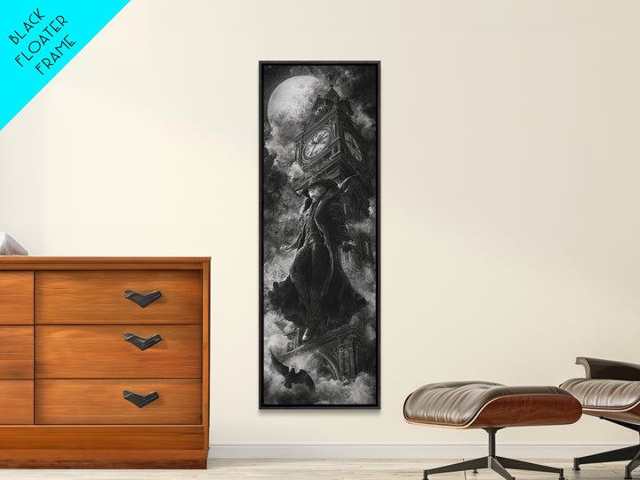 The Thirteenth Bell, Biomechanical Horror Art, Tall Narrow Wall Art, Gothic Horror Wall Art, Framed Canvas Print, Halloween Wall Art