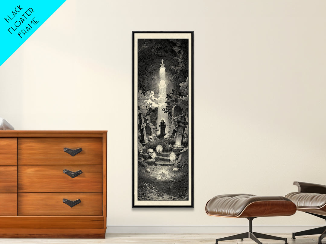 The Cemetery Lantern Festival, Gothic Engraving Art, Tall Narrow Wall Art, Gothic Horror Wall Art, Canvas Print, Halloween Wall Art