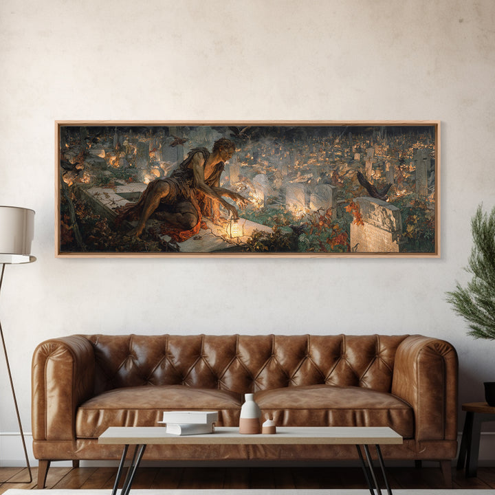The Cemetery Lantern Festival, Dark Renaissance Art, Extra Wide Wall Art, Gothic Horror Wall Art, Canvas Print