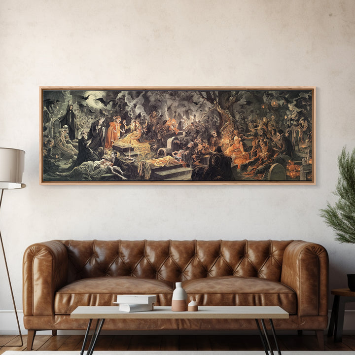 The Cemetery Lantern Festival, Gothic Nightmare Art, Extra Wide Wall Art, Dark Fantasy Wall Art, Canvas Print, Halloween Wall Art