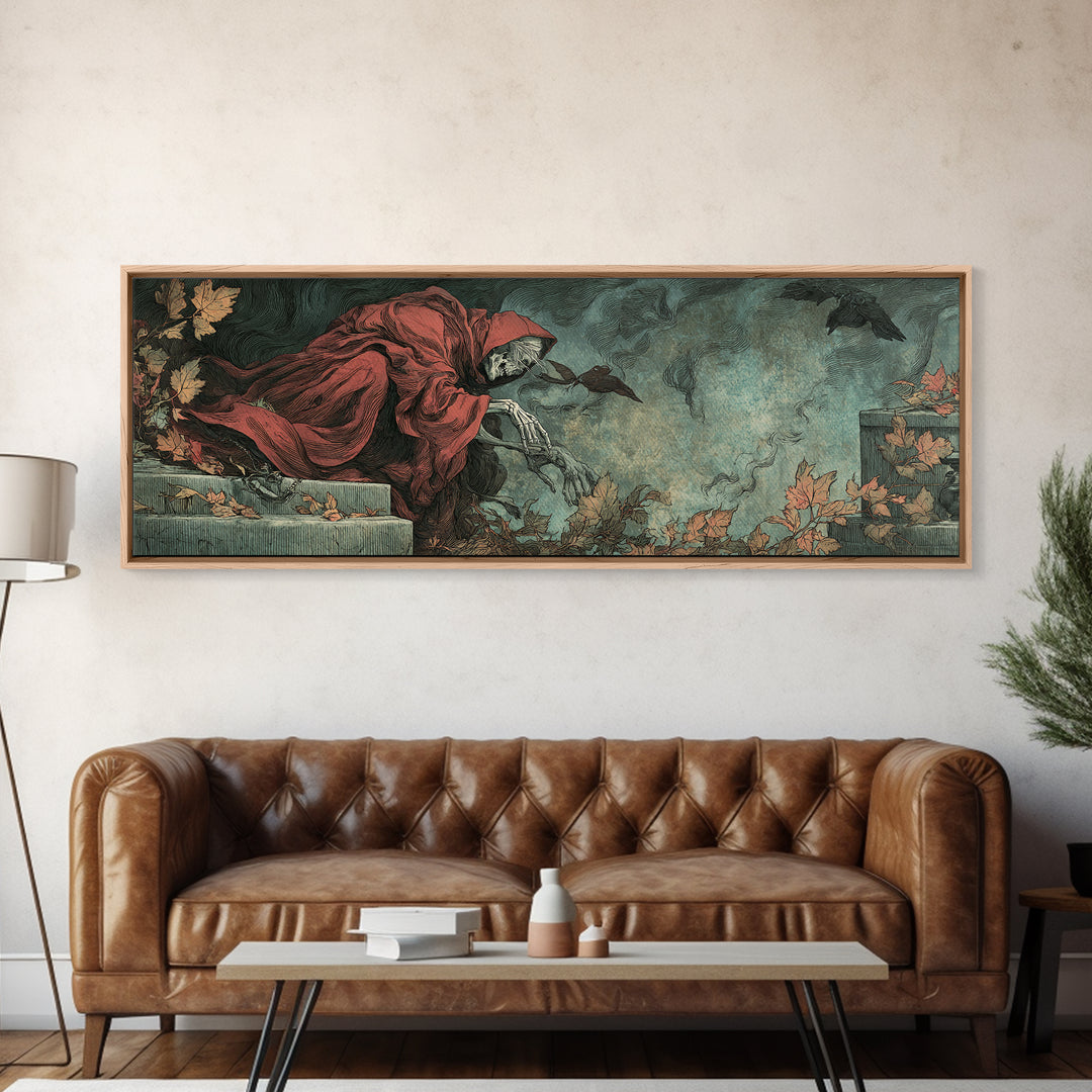The Cemetery Lantern Festival, Decadent Gothic Art, Extra Wide Wall Art, Macabre Wall Art, Canvas Print, Halloween Wall Art