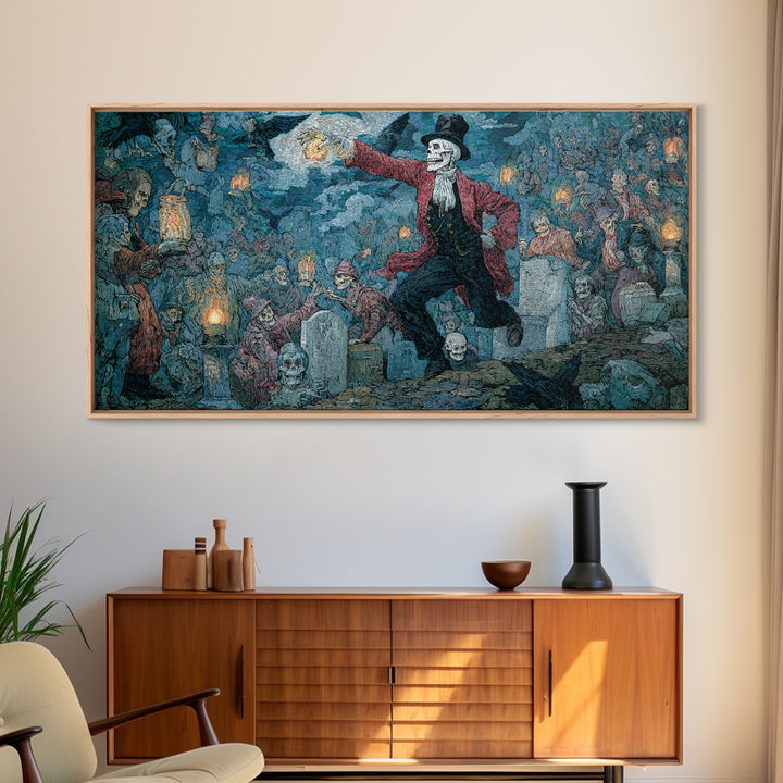 The Cemetery Lantern Festival, Grotesque Carnival Art, Wide Panoramic Art, Gothic Horror Wall Art, Canvas Print, Halloween Wall Art