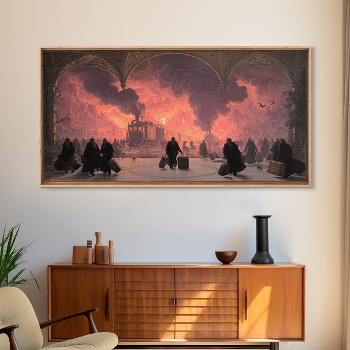 The Ghost Train Arrival, Apocalyptic Romantic Art, Wide Panoramic Art, Gothic Horror Wall Art, Canvas Print, Halloween Wall Art