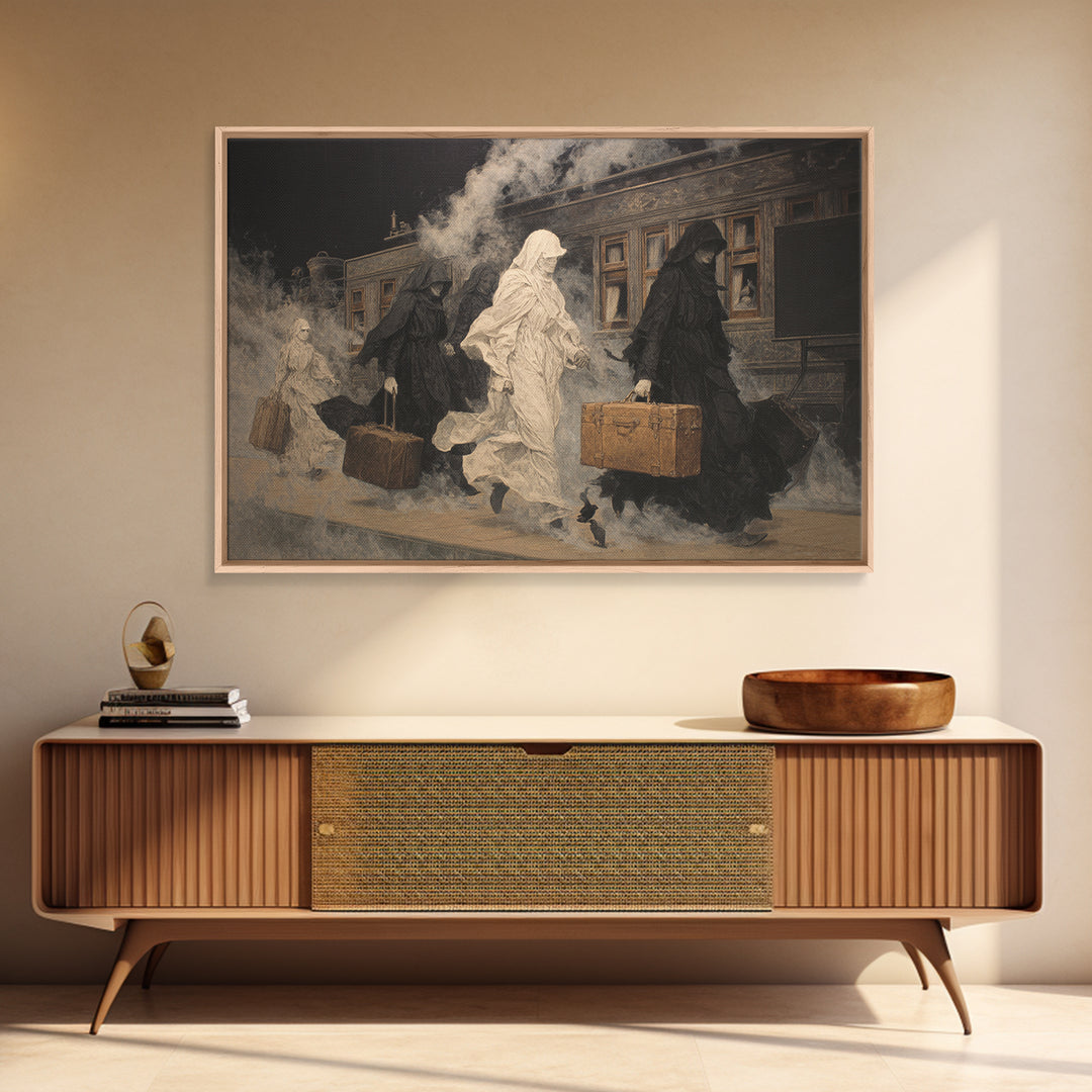 The Ghost Train Arrival, Symbolist Gothic Landscape, Landscape Wall Art, Macabre Wall Art, Framed Canvas Print, Halloween Wall Art