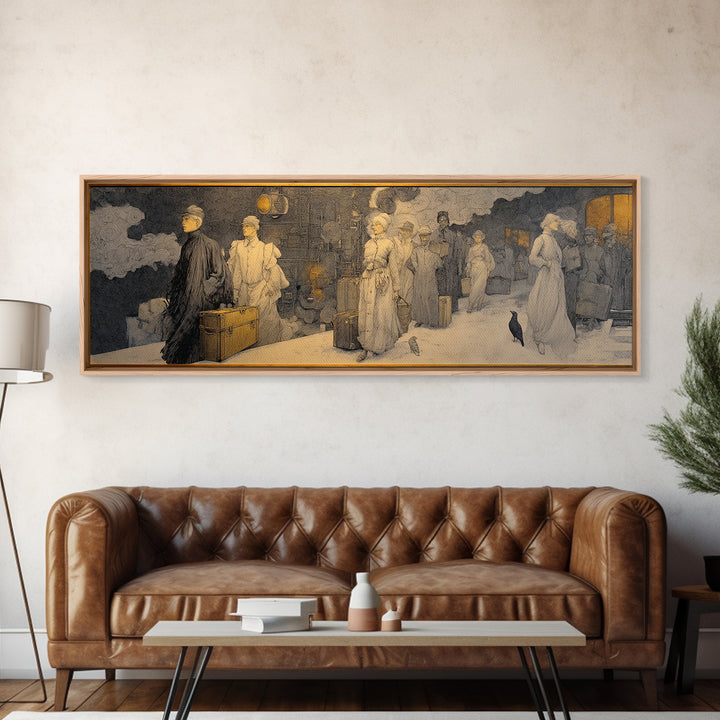 The Ghost Train Arrival, Symbolist Death Art, Extra Wide Wall Art, Dark Fantasy Wall Art, Framed Canvas Print, Halloween Wall Art