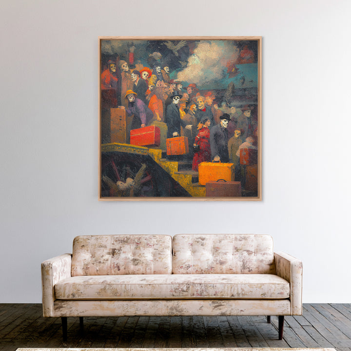 The Ghost Train Arrival, Grotesque Carnival Art, Square Wall Art, Macabre Wall Art, Framed Canvas Print, Halloween Wall Art