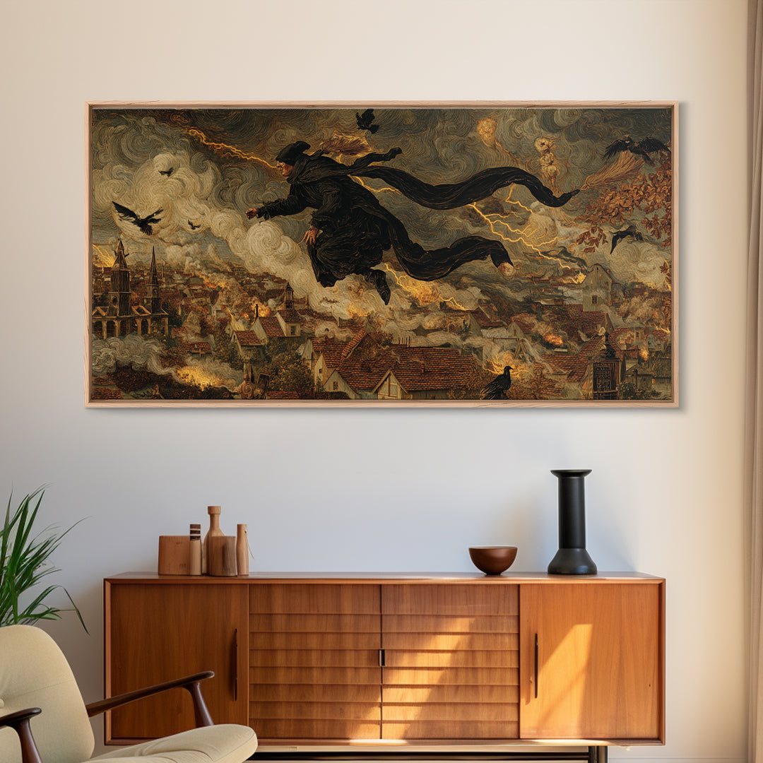 The Halloween Storm, Medieval Grotesque Art, Wide Panoramic Art, Gothic Horror Wall Art, Canvas Print, Halloween Wall Art