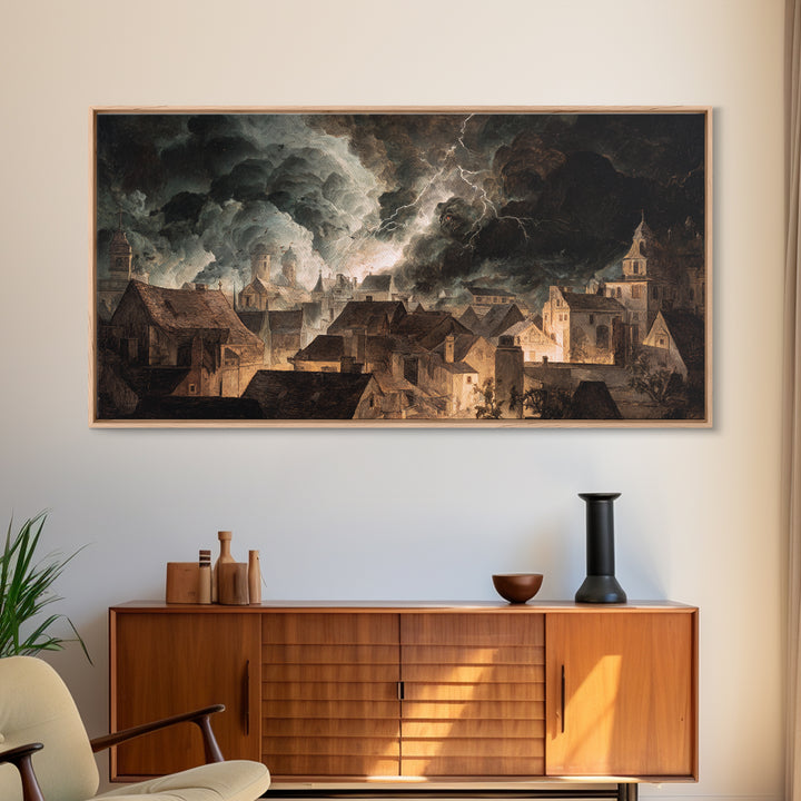 The Halloween Storm, Gothic Nightmare Art, Wide Panoramic Art, Dark Halloween Decor, Canvas Print, Halloween Wall Art