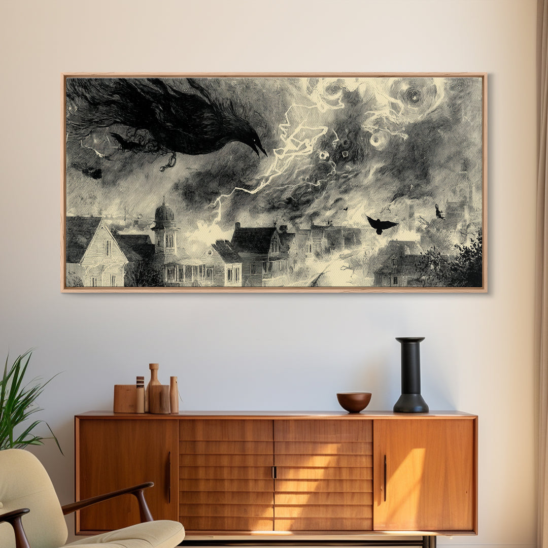 The Halloween Storm, Symbolist Dream Art, Wide Panoramic Art, Dark Halloween Decor, Canvas Print, Halloween Wall Art, Dark Fantasy Art