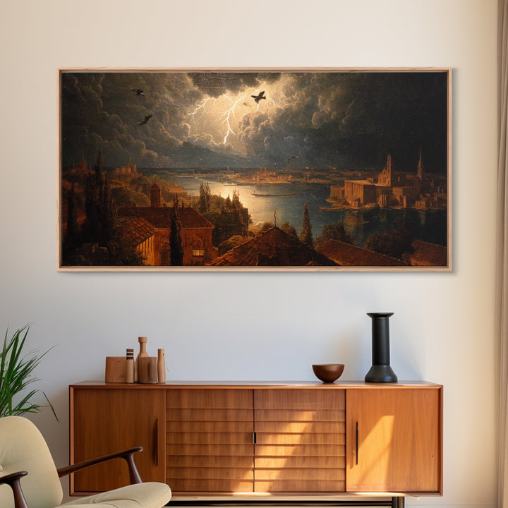 The Halloween Storm, Symbolist Gothic Landscape, Wide Panoramic Art, Macabre Wall Art, Canvas Print, Halloween Wall Art, Halloween Decor