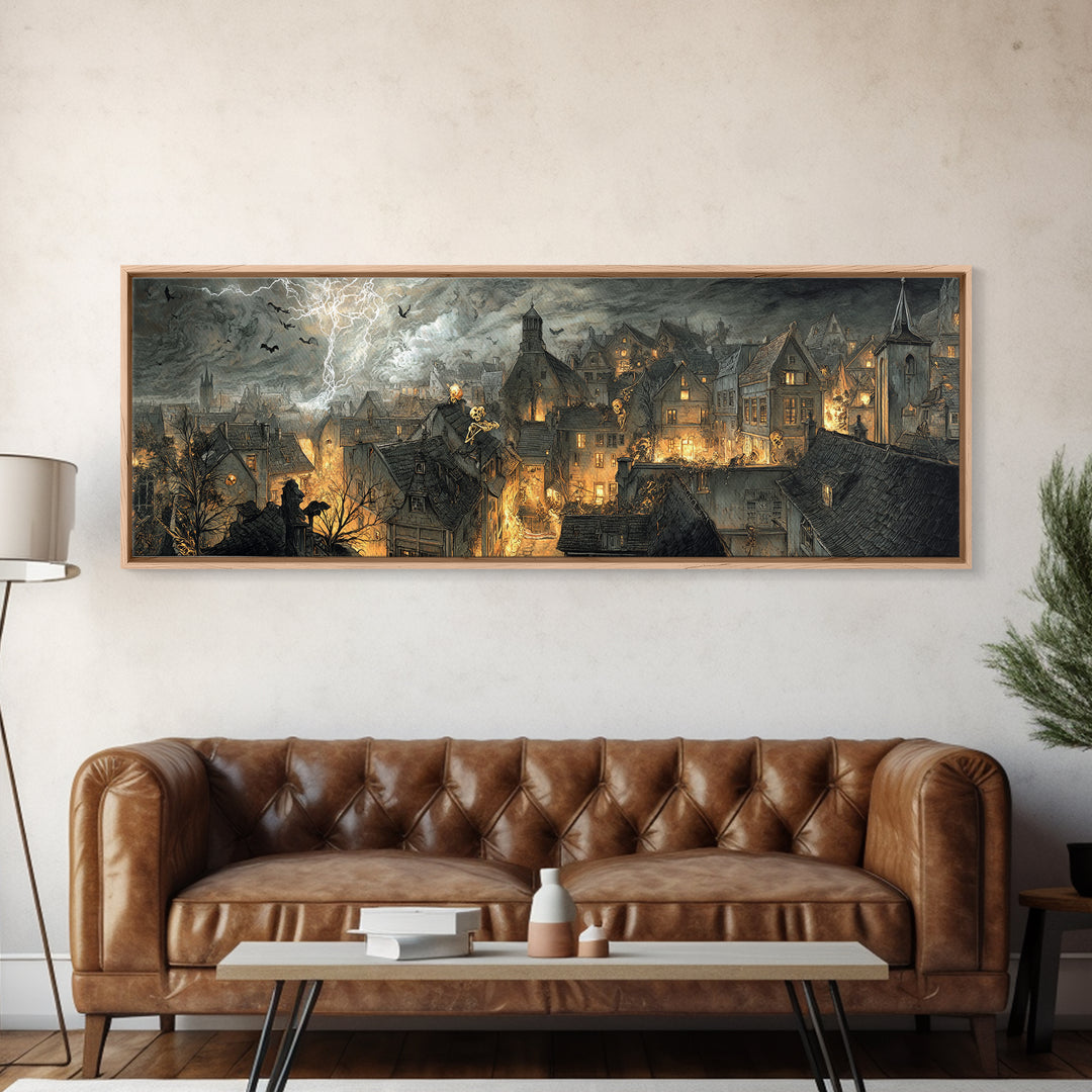 The Halloween Storm, Decadent Gothic Art, Extra Wide Wall Art, Gothic Horror Wall Art, Framed Canvas Print, Halloween Wall Art