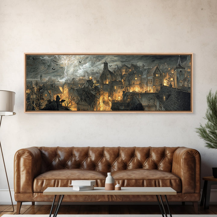 The Halloween Storm, Decadent Gothic Art, Extra Wide Wall Art, Gothic Horror Wall Art, Framed Canvas Print, Halloween Wall Art