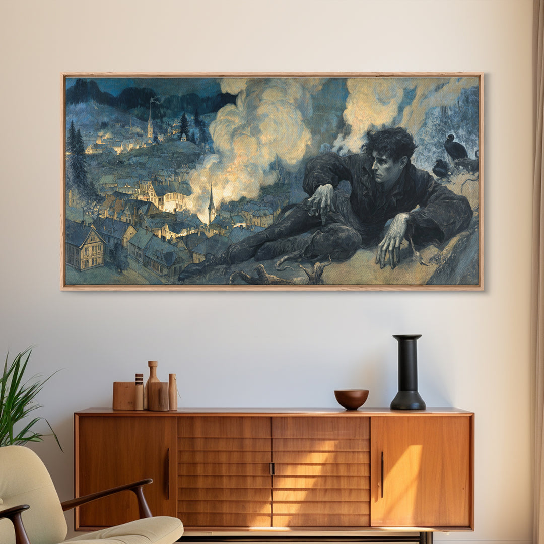The Halloween Storm, Dark Symbolist Art, Wide Panoramic Art, Gothic Horror Wall Art, Canvas Print, Halloween Wall Art