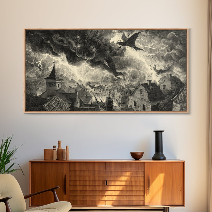 The Halloween Storm, Expressionist Nightmare Art, Wide Panoramic Art, Dark Fantasy Wall Art, Canvas Print, Halloween Wall Art