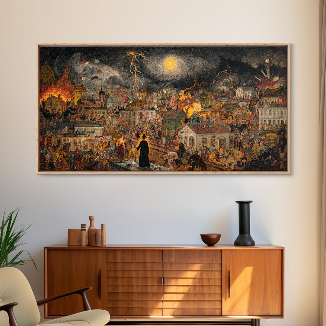 The Halloween Storm, Grotesque Carnival Art, Wide Panoramic Art, Macabre Wall Art, Canvas Print, Halloween Wall Art, Gothic Home Decor