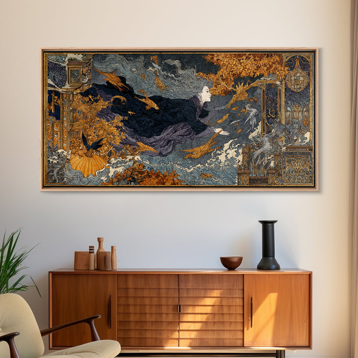 The Halloween Storm, Stained Glass Gothic Art, Wide Panoramic Art, Dark Fantasy Wall Art, Canvas Print, Halloween Wall Art