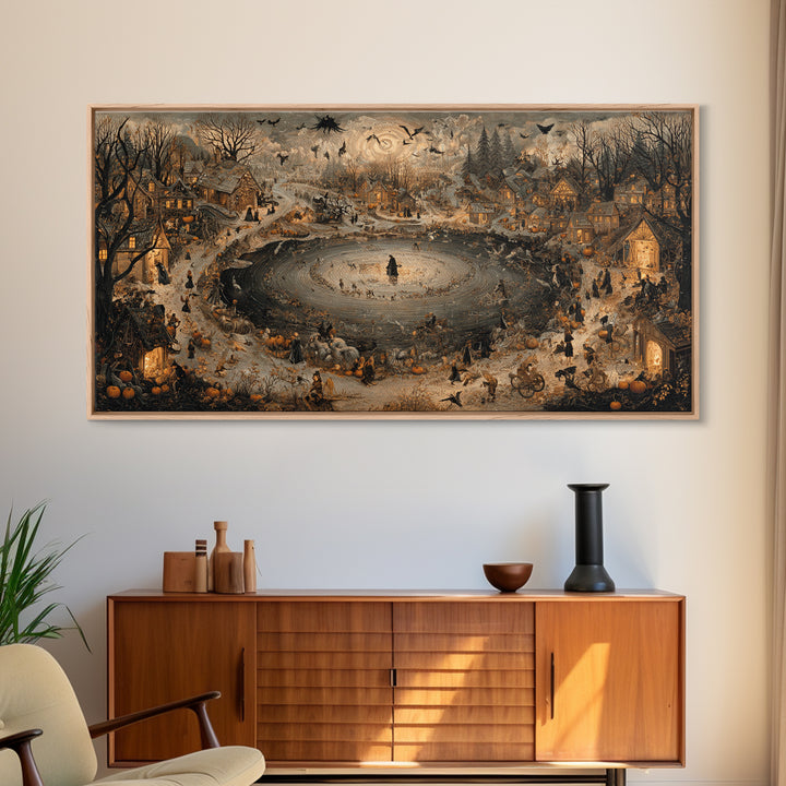 The First Frost Awakening, Northern Renaissance Horror, Wide Panoramic Art, Dark Fantasy Wall Art, Framed Canvas Print