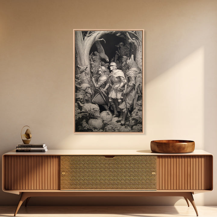 The First Frost Awakening, Renaissance Engraving Art, Vertical Wall Art, Dark Fantasy Wall Art, Framed Canvas Print, Halloween Wall Art
