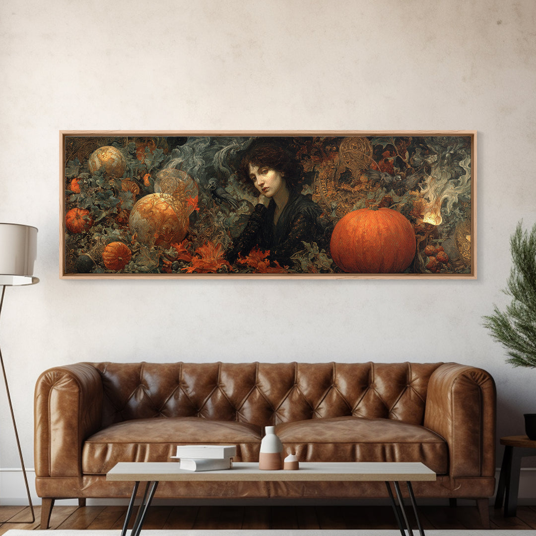 The First Frost Awakening, Ornate Symbolist Art, Extra Wide Wall Art, Dark Halloween Decor, Canvas Print, Halloween Wall Art