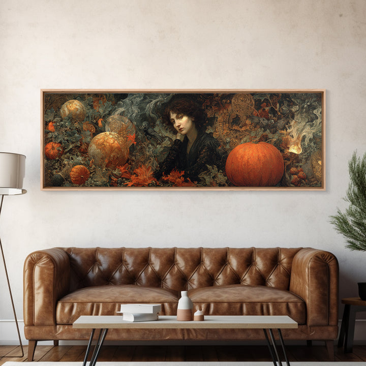 The First Frost Awakening, Ornate Symbolist Art, Extra Wide Wall Art, Dark Halloween Decor, Canvas Print, Halloween Wall Art