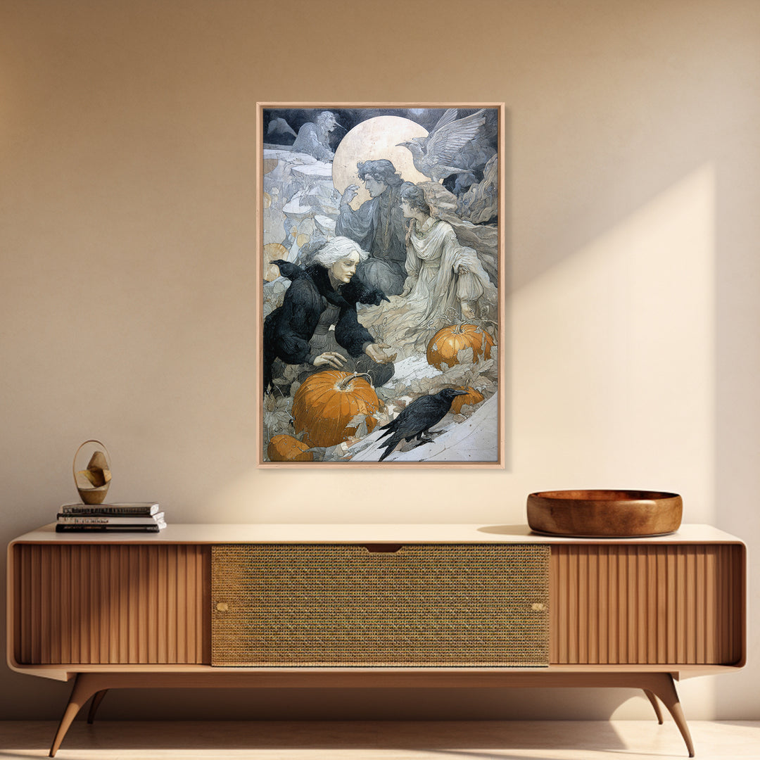 The First Frost Awakening, Symbolist Death Art, Vertical Wall Art, Dark Fantasy Wall Art, Canvas Print, Halloween Wall Art
